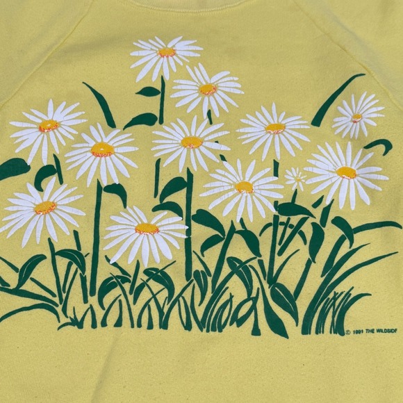 Fruit of the Loom 90s Vintage Daisy Graphic Crewneck Sweatshirt Retro Yellow M - Picture 1 of 8
